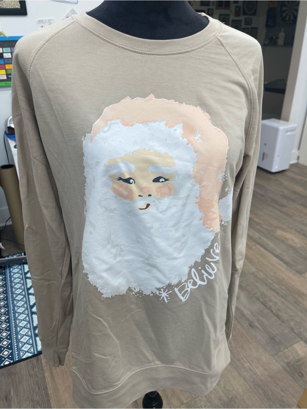 Beige 'Believe' Santa Graphic Sweatshirt